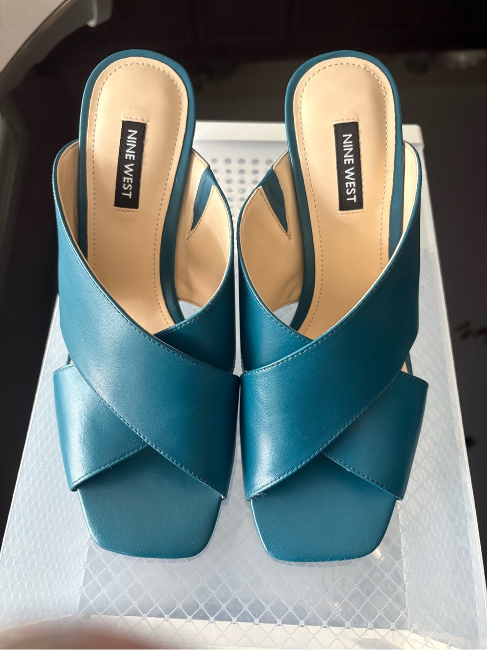 Nine West Teal Crossband Slide Mules